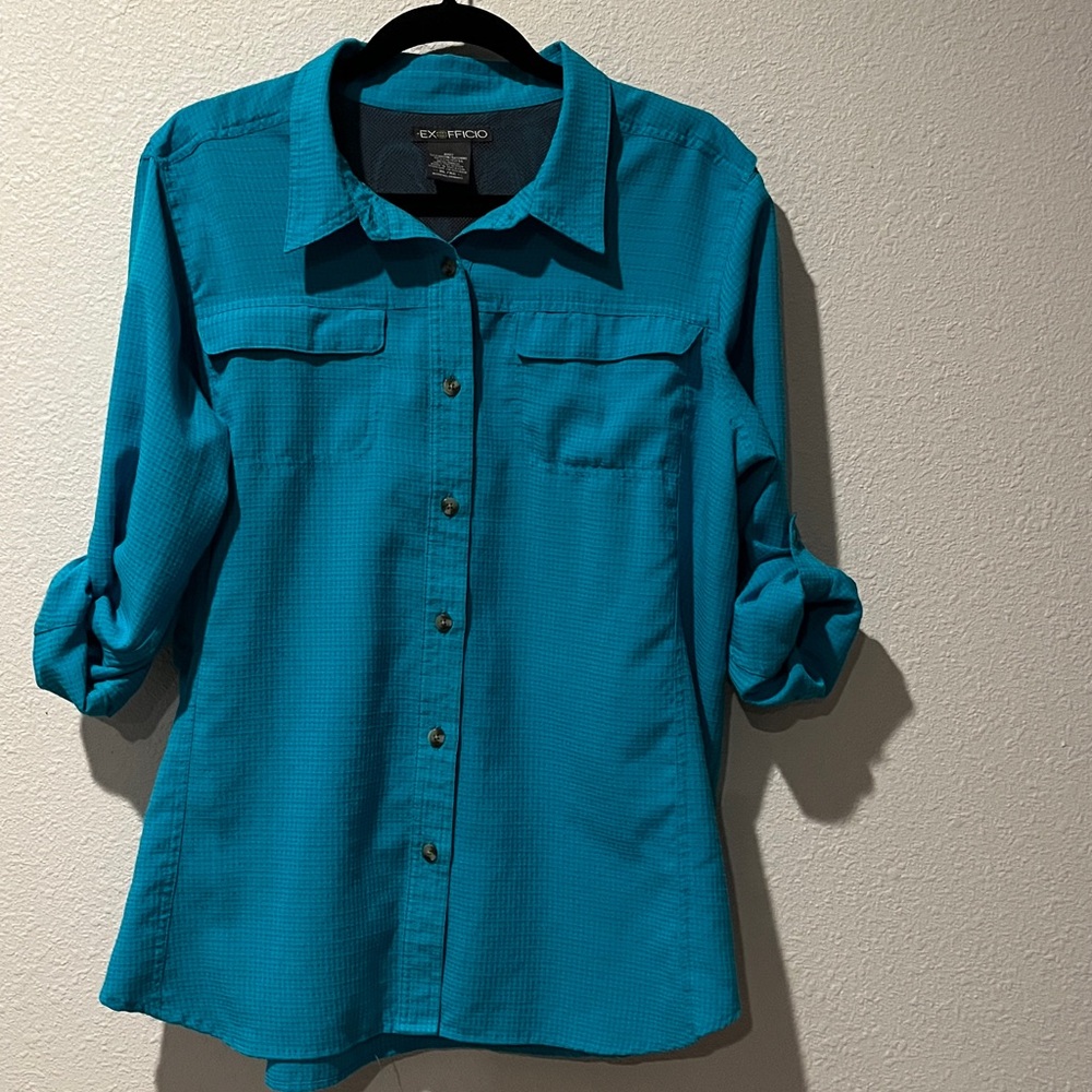 ExOfficio Vintage Turquoise Women's hiking or fishing,  outdoor Shirt.
Sz XL